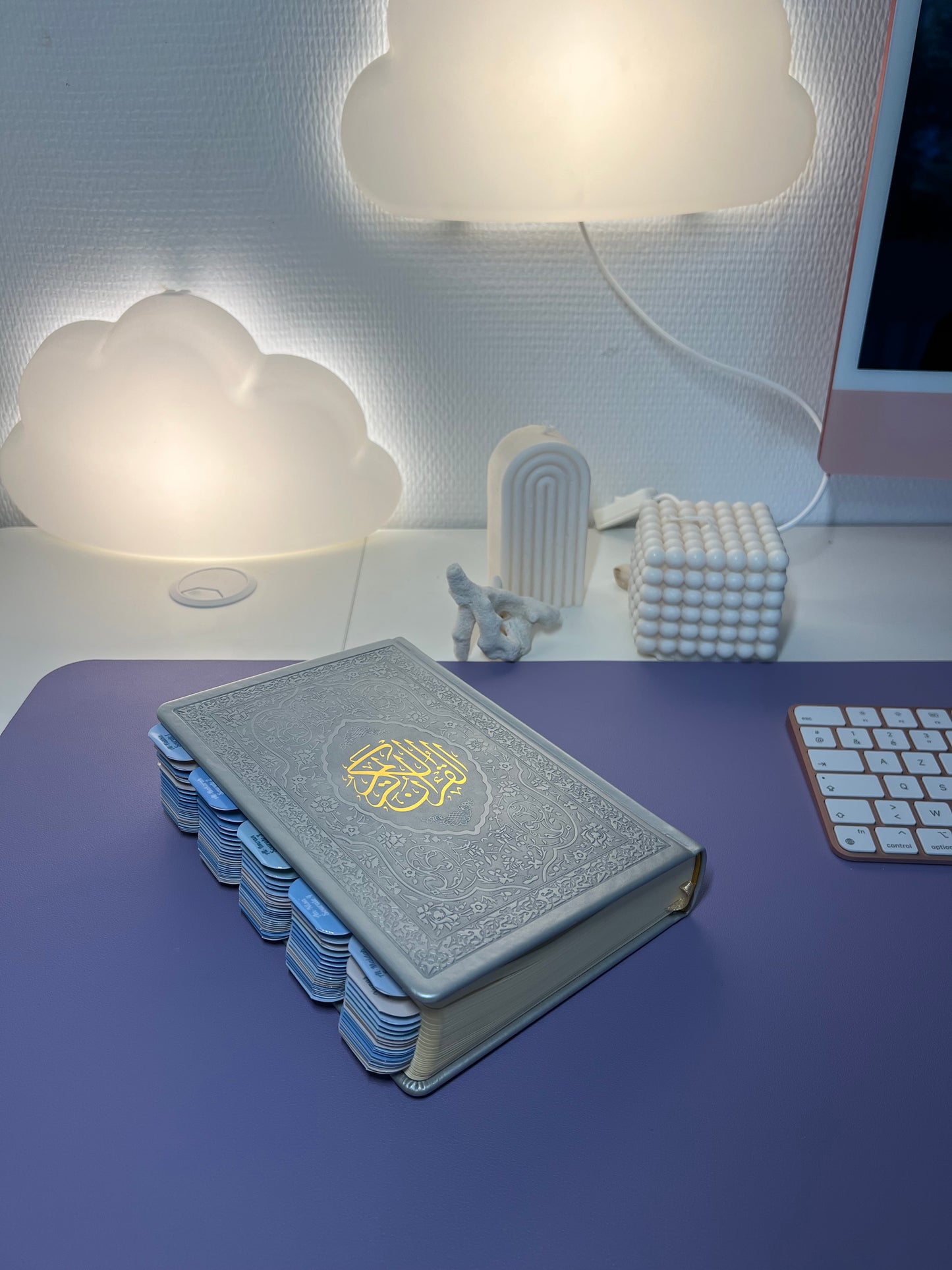 Coran avec onglets - Coran QR code argent Onglets bleu plastifiés