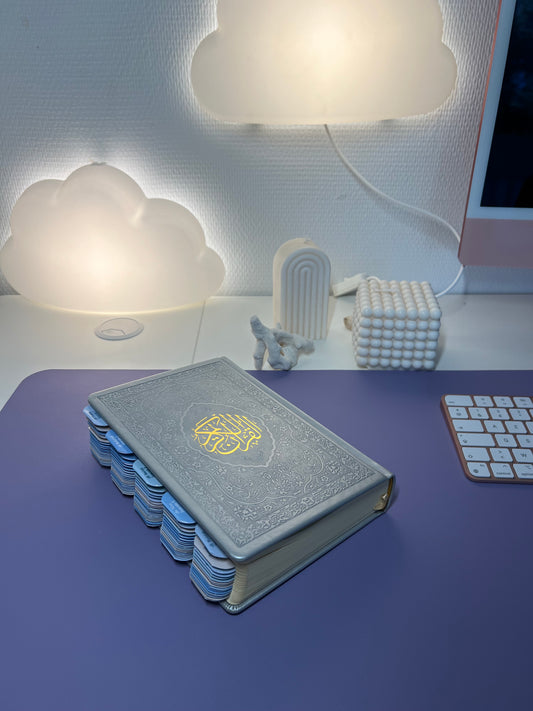 Coran avec onglets - Coran QR code argent Onglets bleu plastifiés