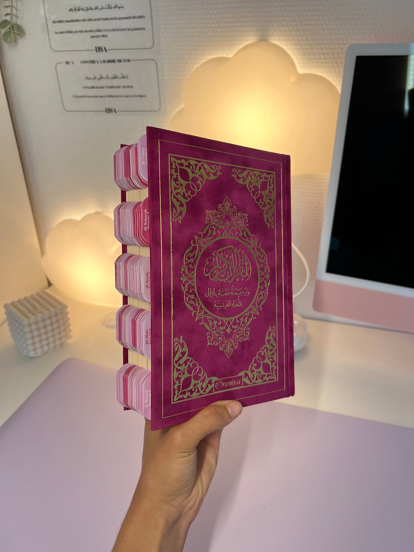 Coran arabe français - Couverture en daim Rose profond