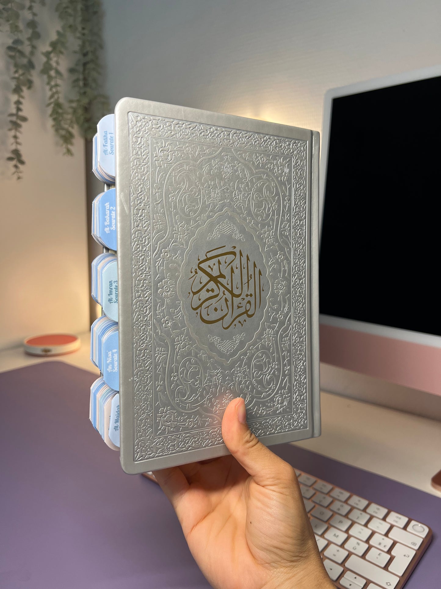 Coran avec onglets - Coran QR code argent Onglets bleu plastifiés