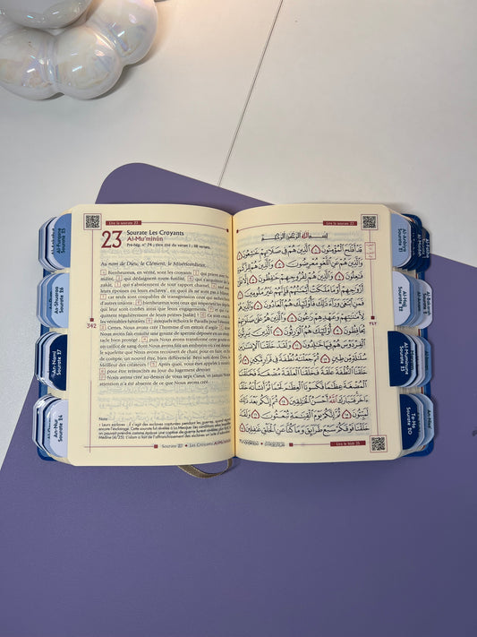Coran QR code bleu couverture souple - Onglets plastifiés bleu nuit