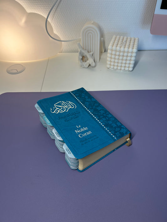 Précommande - Coran QR code couverture souple avec onglet azur plastifiés