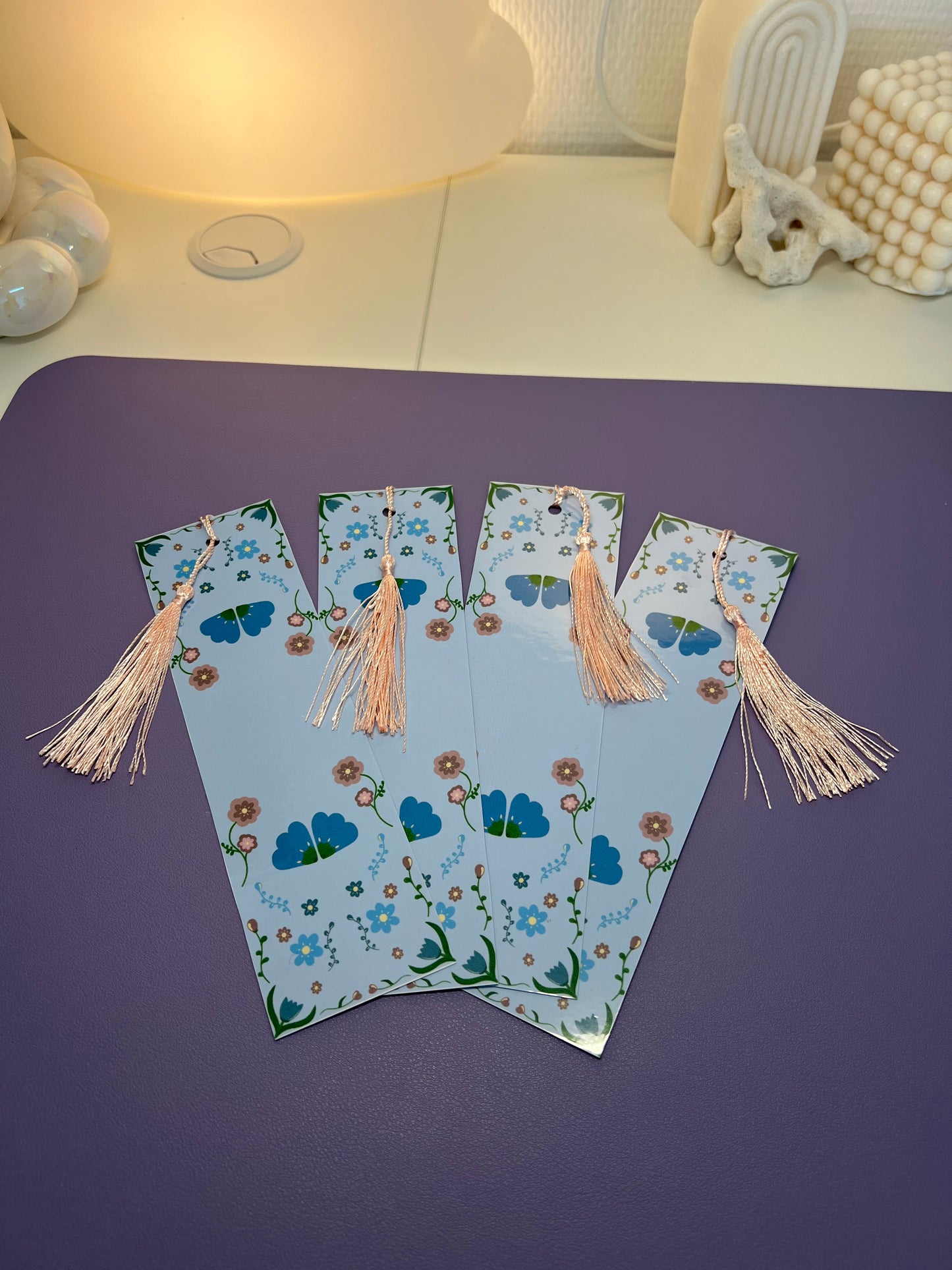 Marque page fleurie - Bleu pastel