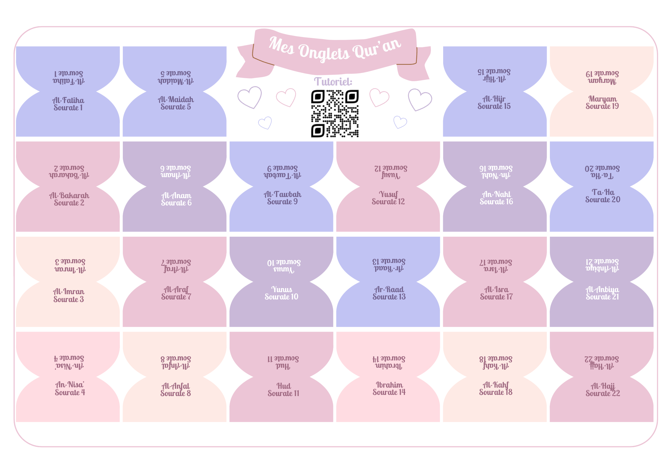 Onglets sourates plastifiés holographiques • Rose & orange