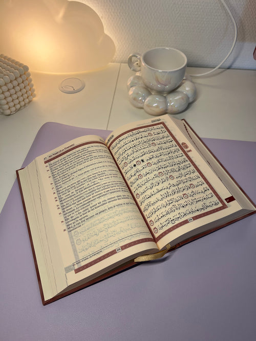 Coran arabe français-  Marron avec onglets pastels plastifiés Rosy