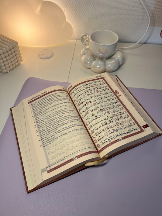 Coran arabe français - Couverture en daim mauve