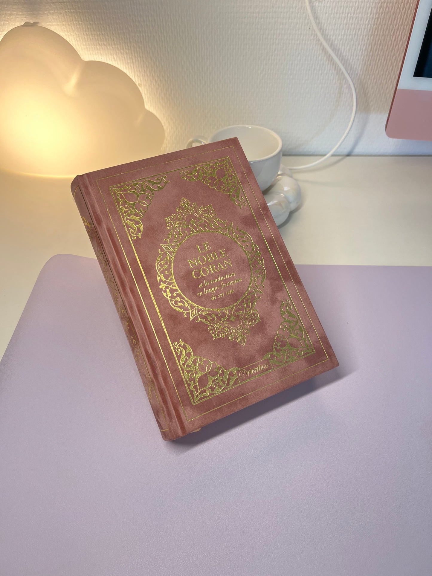Coran arabe français - Couverture en daim Rose poudré