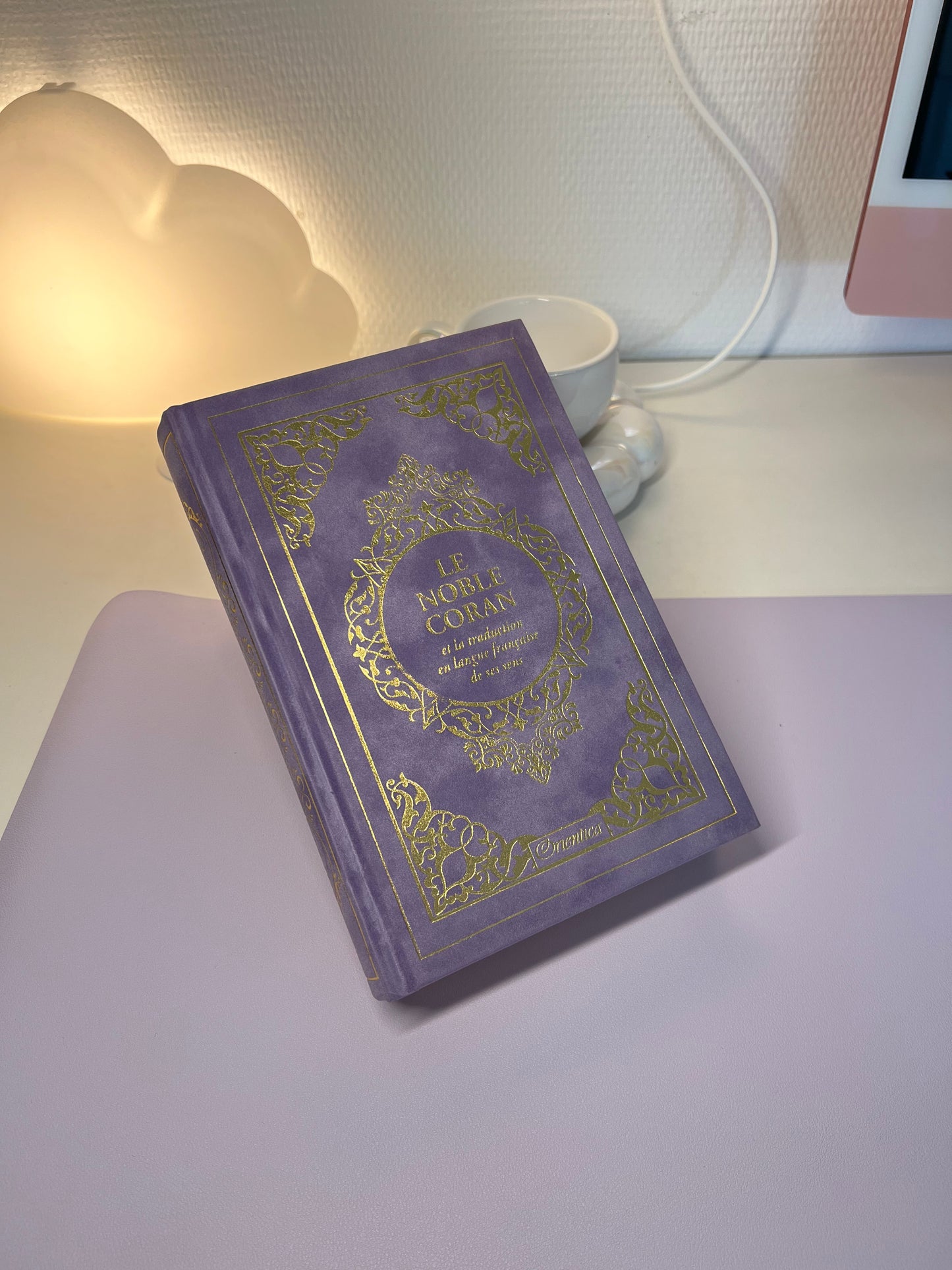 Coran arabe français - Couverture en daim mauve