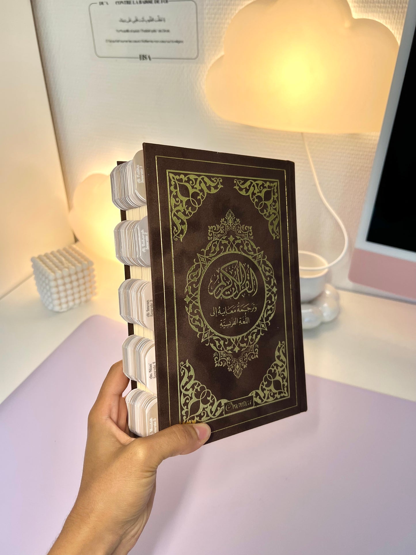 Coran arabe français - Couverture en daim Marron