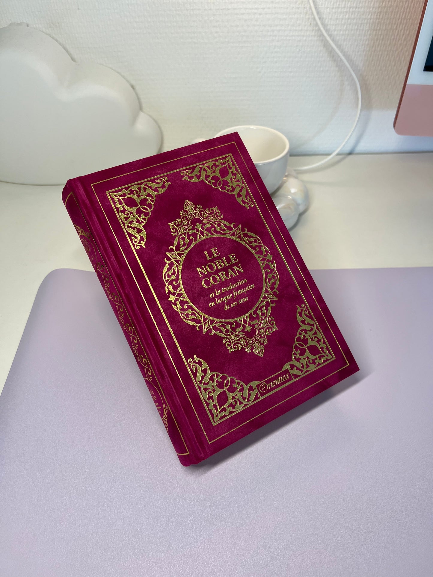 Coran arabe français - Couverture en daim Rose profond